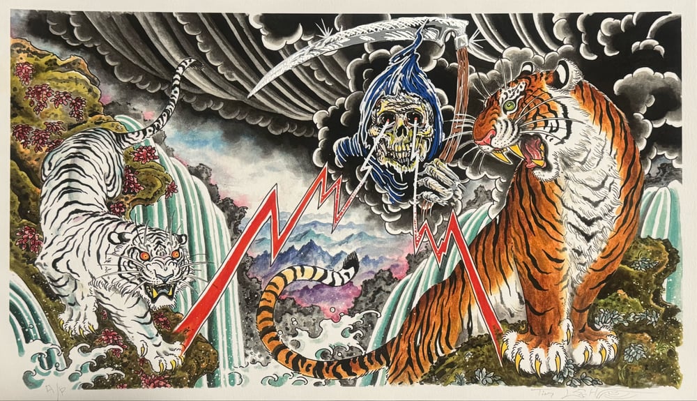 Image of Tim Lehi Hand Embellished "Tiger Book Cover" Giclée Print Signed Artist Proof 1