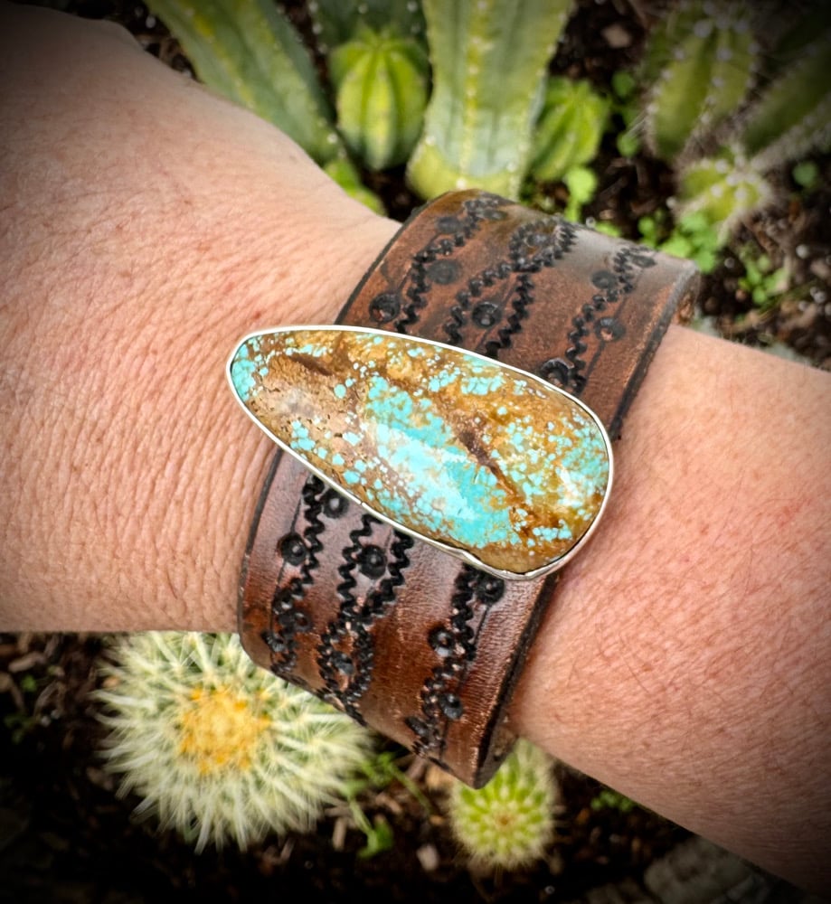 Image of Mine #8 Turquoise leather Bracelet - up to 8” wrist