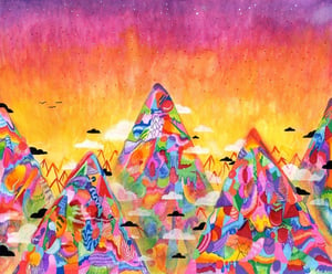 Image of “The Mountains from My Dreams” Paint Markers and Watercolor on Paper 14”x17”