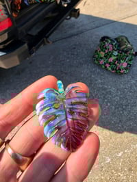 Image 1 of Purple fade variegated monstera leaf pendant 