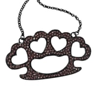 Image 2 of black brass knuckle heart necklace *pink*
