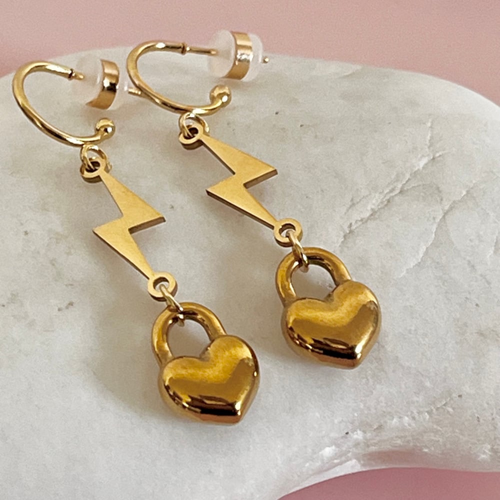 Image of Lightning Bolt and Puff Heart Half Hoops