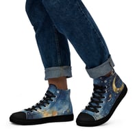 Image 2 of Celestial Constellation Night Sky Stars and Clouds Painting Men’s High Top Canvas Shoes