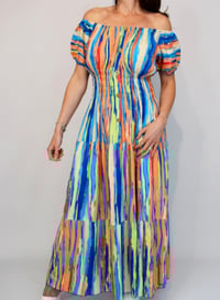 Multi Coloured Stripe Bardot Dress