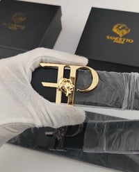 Image 1 of ✨ Fancetto “FP” Signature Buckle Belt – Midnight Black with Gold FP Logo