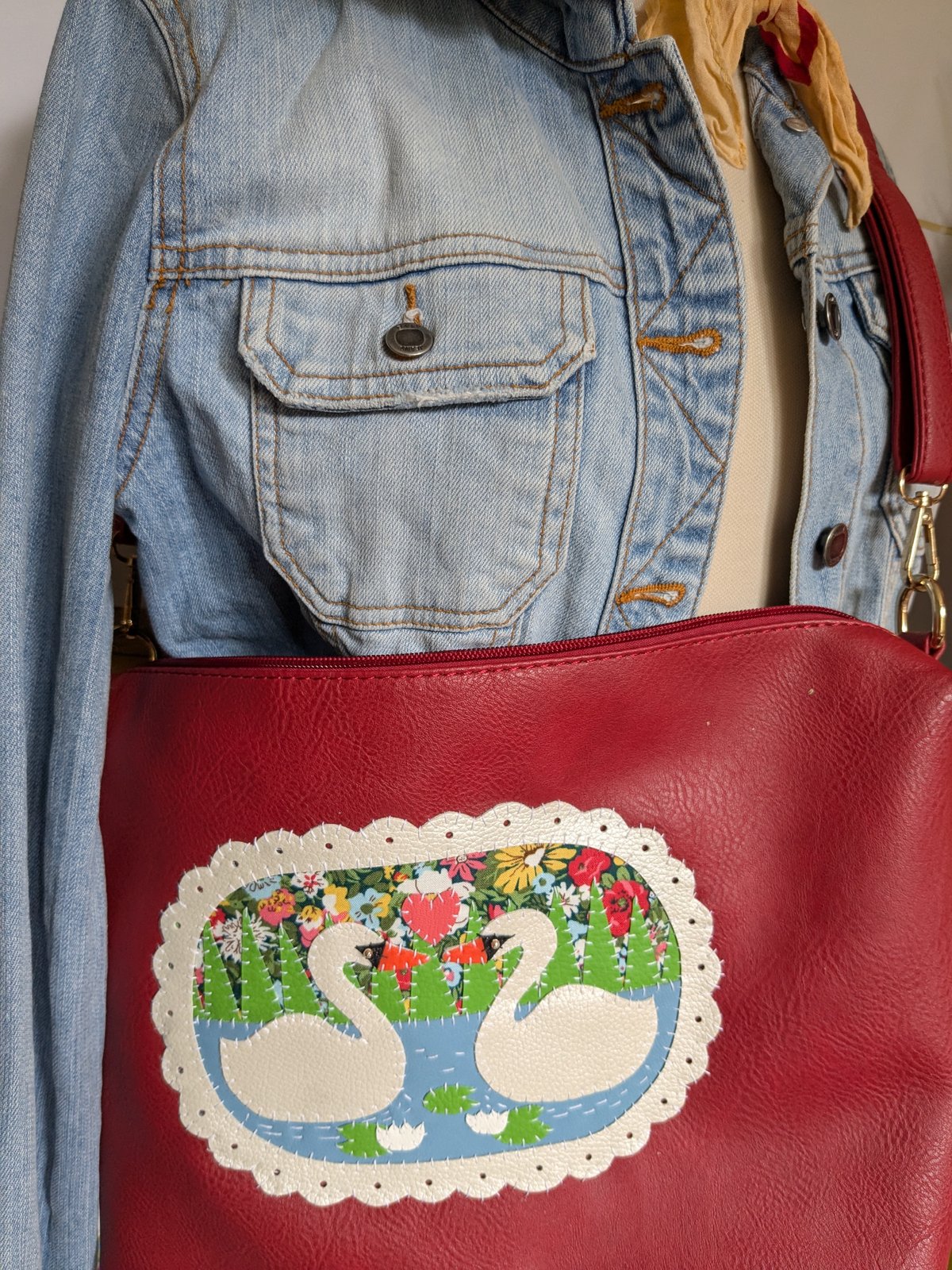 Image of Red Upcycled Swan Lake Crossbody Bag