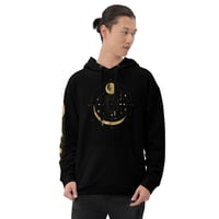 Image 1 of Black and Gold Moons Sacred Geometry Astrological Unisex Hoodie