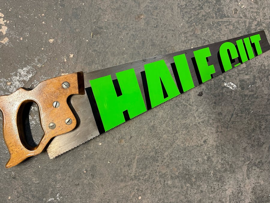 Image of Hand Painted Vintage Saw Half Cut Green
