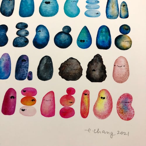 Image of rainbow of lumpy friends print