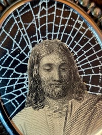 Image 2 of Vintage Brooches- 1800's bible page & preserved baby spider webs - C