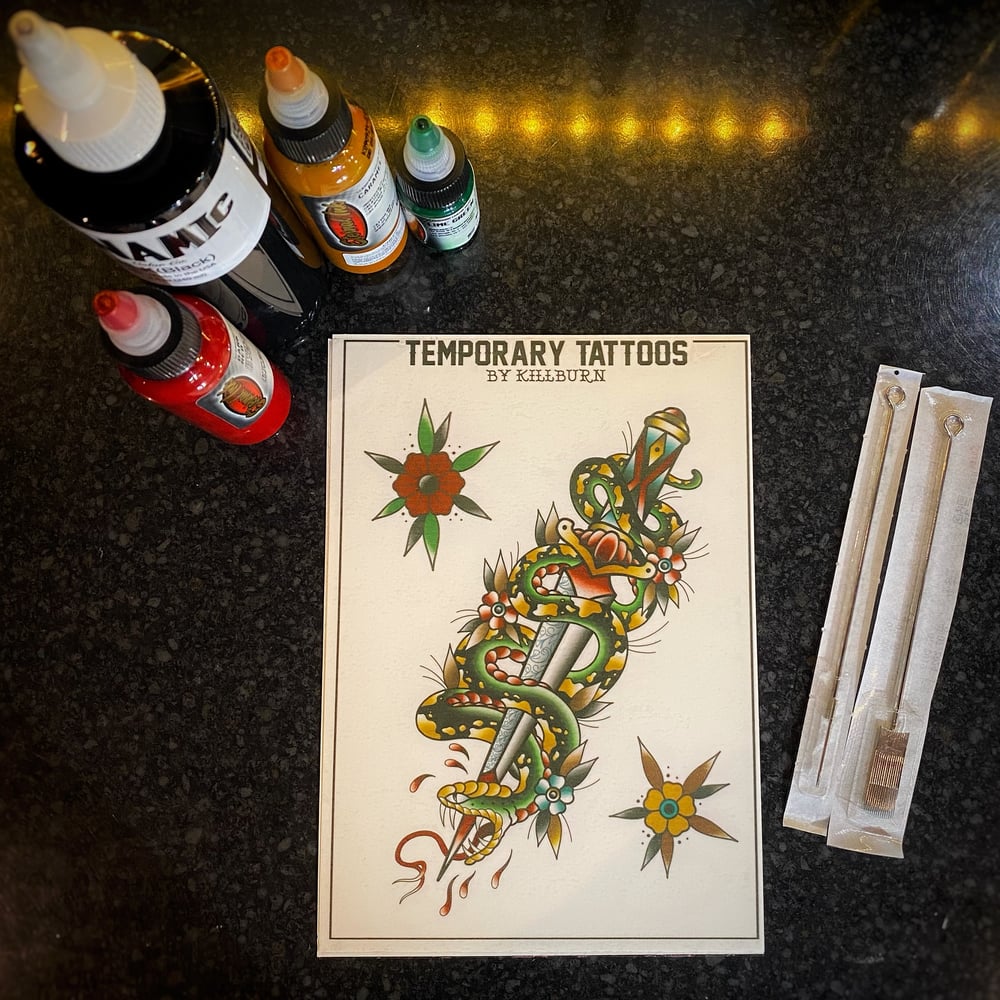 Image of SNAKE AND DAGGER TEMPORARY TATTOO - LARGE