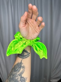 Image 1 of Neon Slime Green Velvet Bat Wing Scrunchie ready to ship