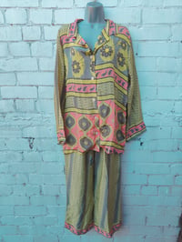 Image 5 of S/m Sari PJs and matching dust bag with tassles lemon and coral