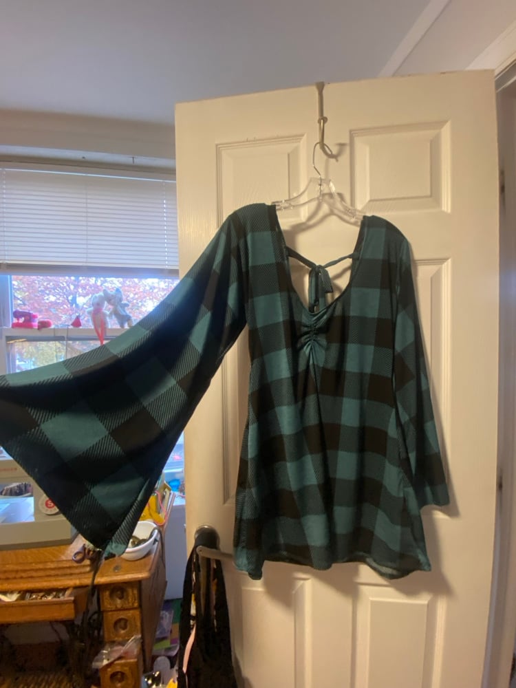 Image of Bell Sleeve Dress (teal plaid)