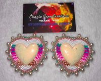 Image 3 of Hand Polished White Heart Beaded Earrings