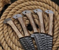 Image 4 of Set of 5 Handmade Carbon Steel Kitchen Knives with Ash Wood Handles, Hammered Blades & Leather Case