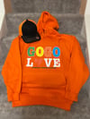 Exclusive custom made orange GOGO LOVE hoodie 