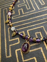 Image 9 of Amethyst cabochon purple pendant choker style necklace