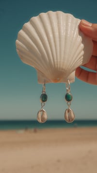 Image 4 of Turquoise and Cowrie Earrings
