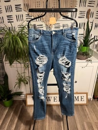 Image 1 of  Distress leg  denim jeans
