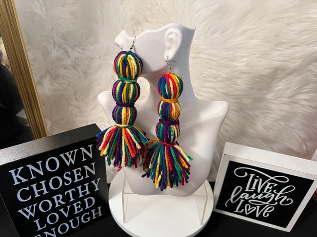 Yarn Tassel Earrings - Triple Pom 