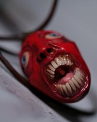 Image 8 of Berserk Egg of the King bleeding eyes pendant, leather cord, brass hardware, OOAK,