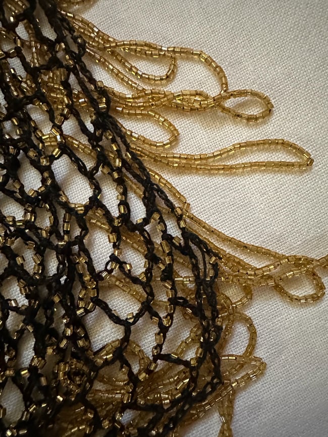 70s beaded net crochet maxi dress