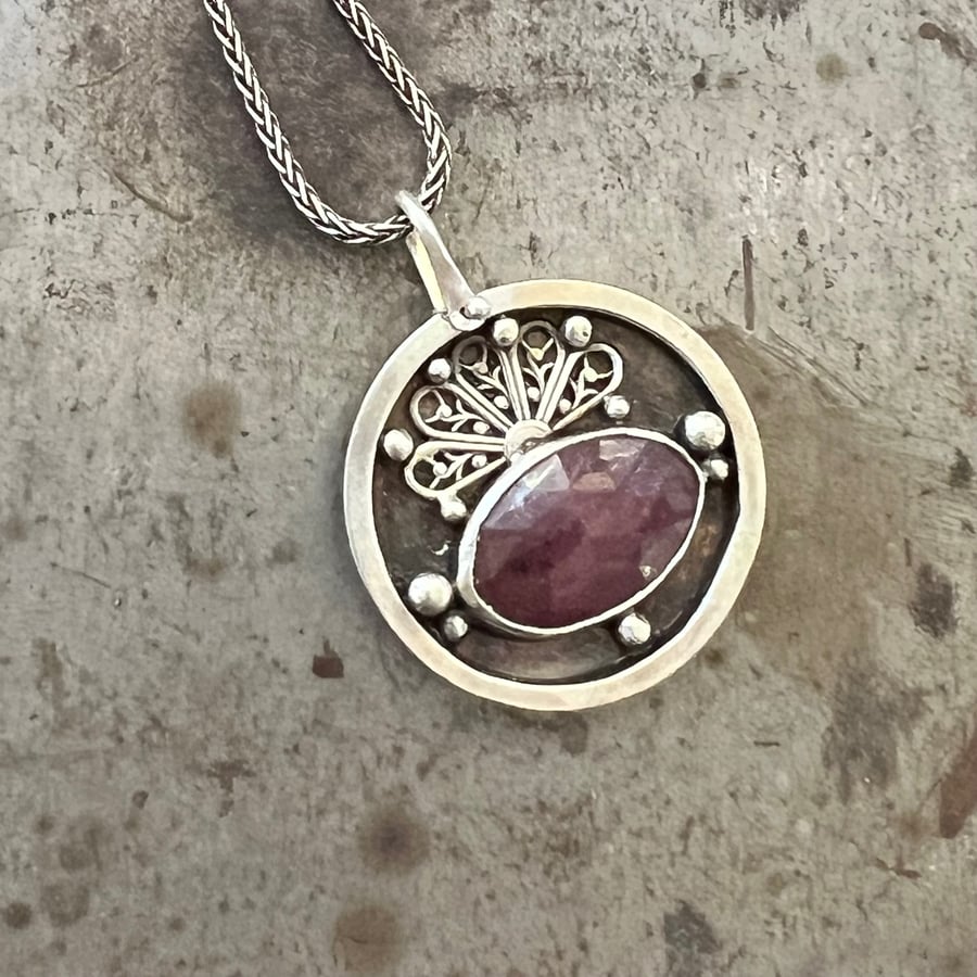 Image of Pink Sapphire & Sterling Silver Filigree Necklace