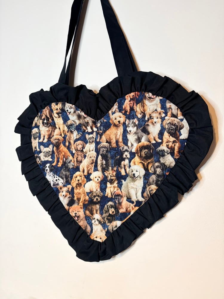 Image of Puppy Love Heart Bag – Black Ruffle Edition 