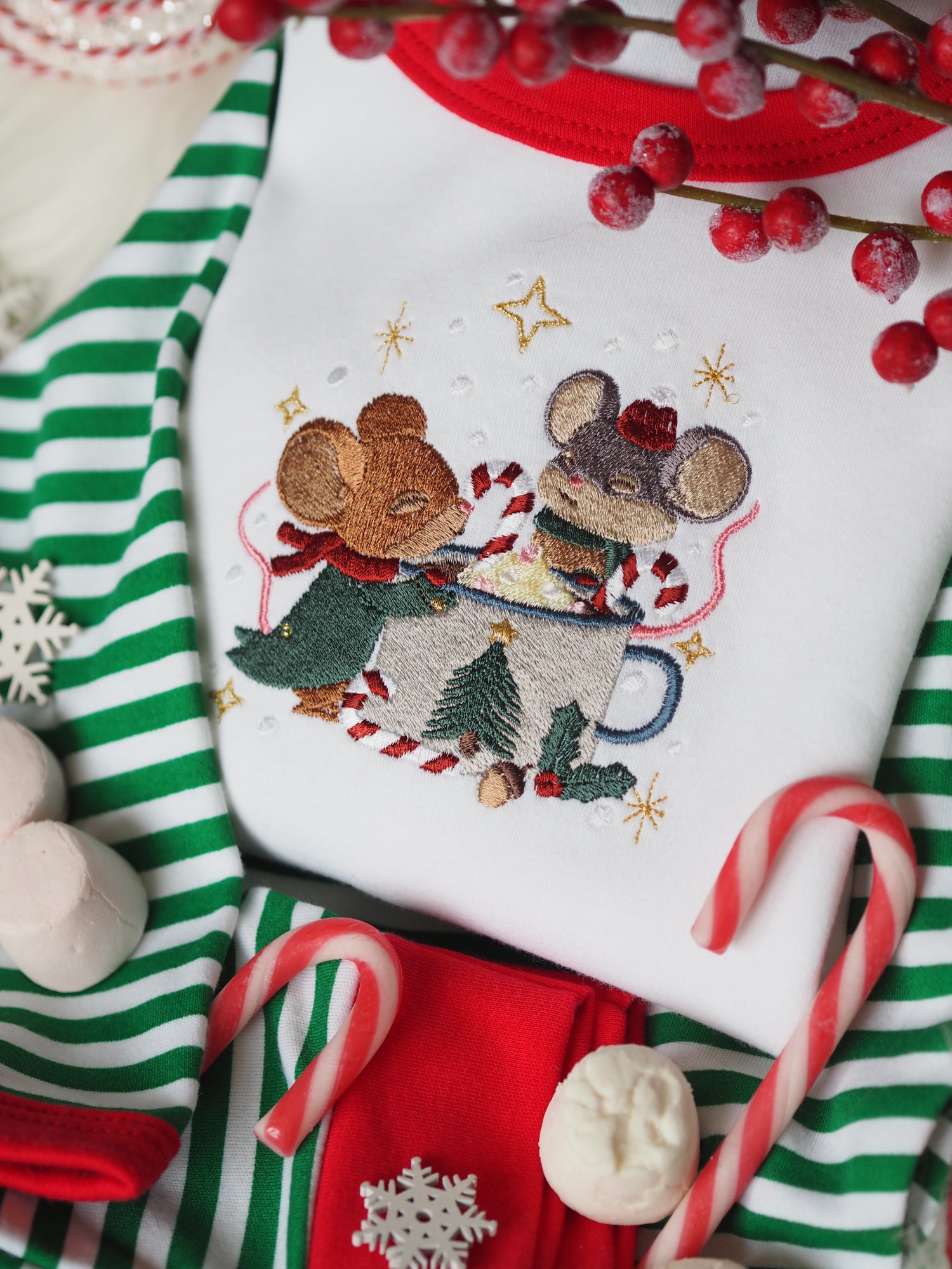 Image of A Mousey Little Christmas - Green Striped Pj's