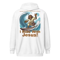 Image 1 of I Ride With Jesus Surfing Unisex heavy blend zip hoodie