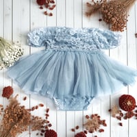 Image 1 of Sitter girls body-dress with flowers  | Stella | blue