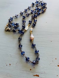 Image 2 of Reserved for the fabulous R . Iolite And Pearl Rosary Style Necklace