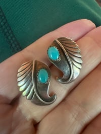 Image 1 of Leaf with turquoise post earrings 