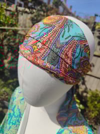 Image 1 of Boho head wrap with Wire - sari fabric Jade peach henna