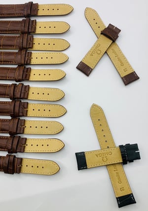 Image of LOTS OF 5 & 10 X CROC  STYLE OMEGA LEATHER GENTS WATCH STRAPS,20mm,BLACK,BROWN,WITHOUT BUCKLES.
