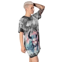 Image 2 of Black and Gray Watercolor and Vibrant Baphomet Girl T-shirt dress