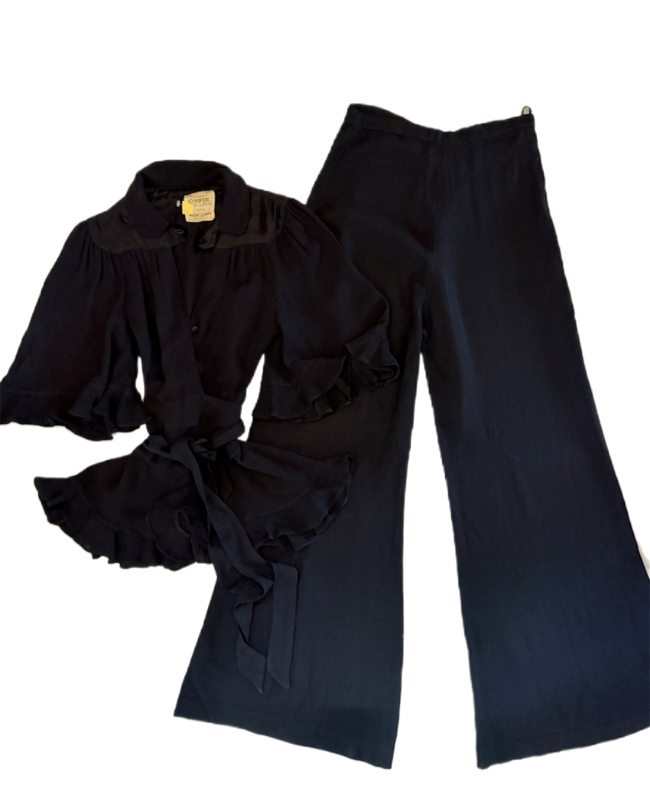 late 1960s Ossie Clark black wrap rock and roll trouser suit pants 