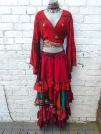 Image 3 of Wanderlust maxi tiered skirt/ Bandeau Dress Red skies 