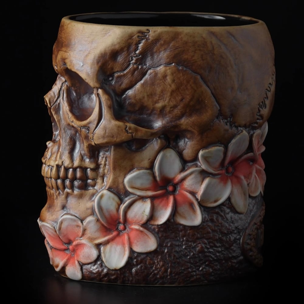 LEI’D TO REST Limited Edition 20oz Tiki Mug - Red Flowers from Trevor Foster Studio