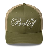 Image 3 of Belief Embroidered Trucker Cap with mesh back