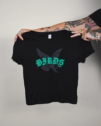 Women's 'Birds' Baby Tee (Solid Black)