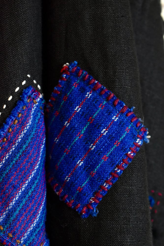 Image of Wrap-around Sashiko stitched Long Gilet 