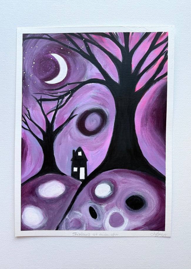 Shadows at midnight. Original paper painting.