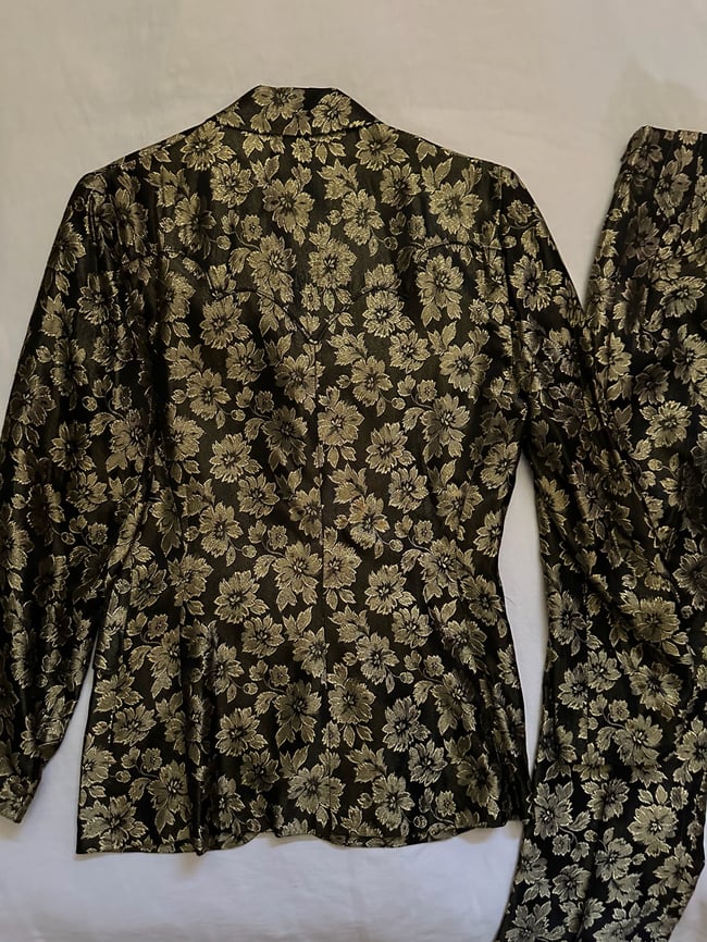 1970s gold and noir metallic western trouser suit