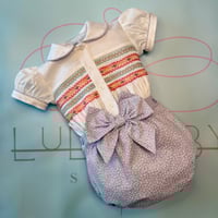 Image 1 of girls lilac floral smocked romper 