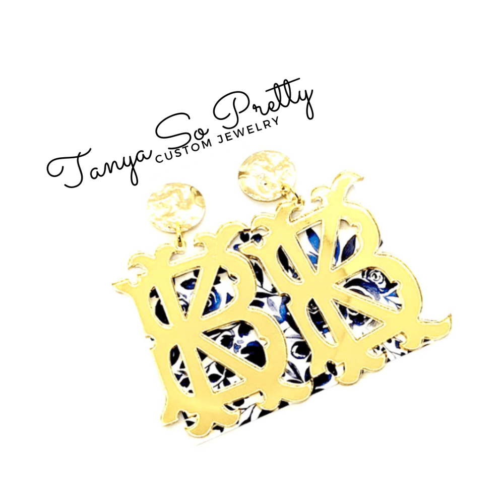 Image of Gold Mirror Pagoda Monogram Earrings