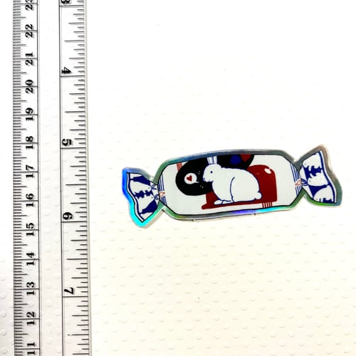 Image of white rabbit candy holographic sticker 