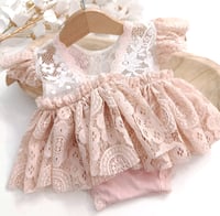 Image 3 of Newborn girls body-dress |Tamia | powder pink | ecru