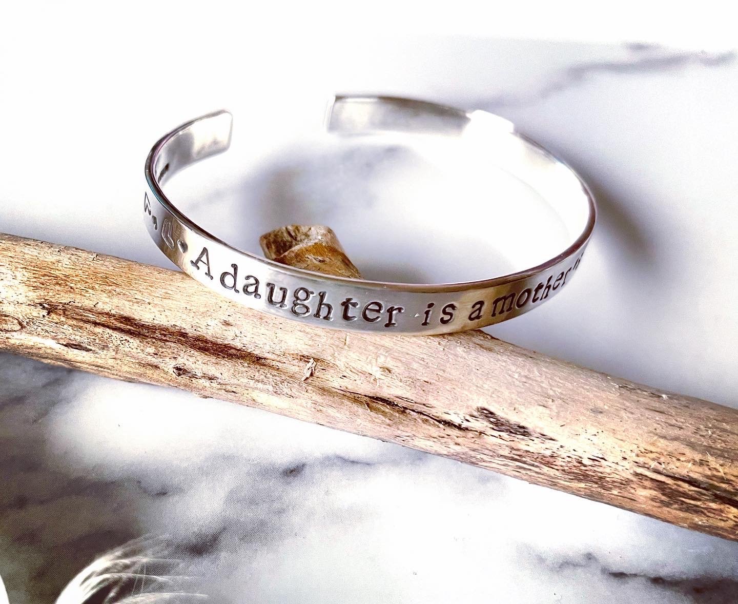 Image of Handmade Daughter Mother Best Friend Silver Cuff Bracelet 925